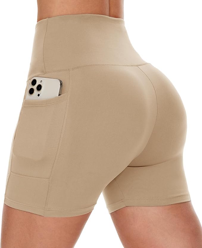 Workout Biker Shorts Women with Pockets - 3"/5" High Waisted Spandex Booty Tummy Control Gym Yoga Shorts