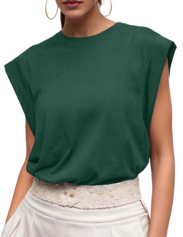 GRECERELLE Cap Sleeve Tops for Women Summer Tank Top Casual Loose Crew Neck Basic Tee Shirts