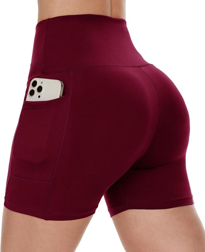 Workout Biker Shorts Women with Pockets - 3"/5" High Waisted Spandex Booty Tummy Control Gym Yoga Shorts