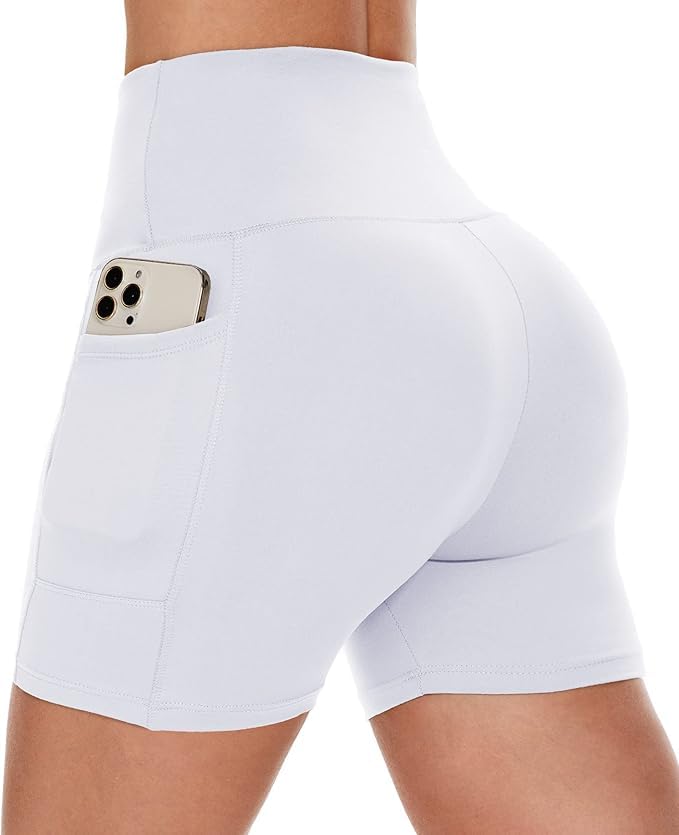 Workout Biker Shorts Women with Pockets - 3"/5" High Waisted Spandex Booty Tummy Control Gym Yoga Shorts