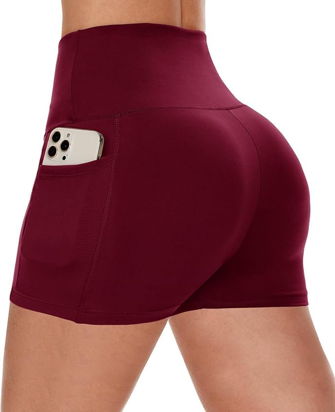 Workout Biker Shorts Women with Pockets - 3"/5" High Waisted Spandex Booty Tummy Control Gym Yoga Shorts