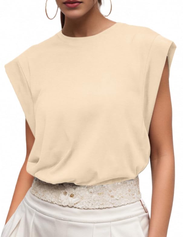 GRECERELLE Cap Sleeve Tops for Women Summer Tank Top Casual Loose Crew Neck Basic Tee Shirts