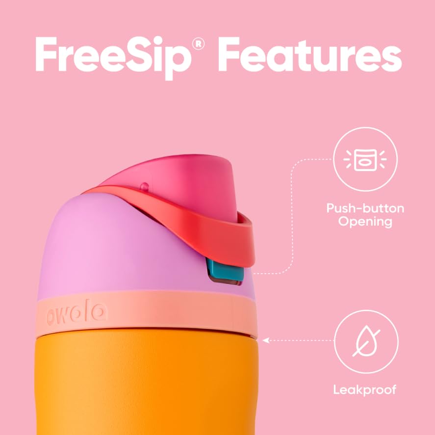 FreeSip Insulated Stainless Steel Water Bottle with Straw for Sports and Travel, BPA-Free, 24-oz, Shy Marshmallow