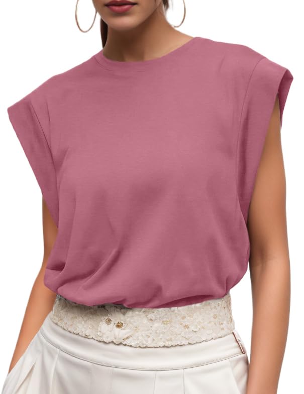 GRECERELLE Cap Sleeve Tops for Women Summer Tank Top Casual Loose Crew Neck Basic Tee Shirts