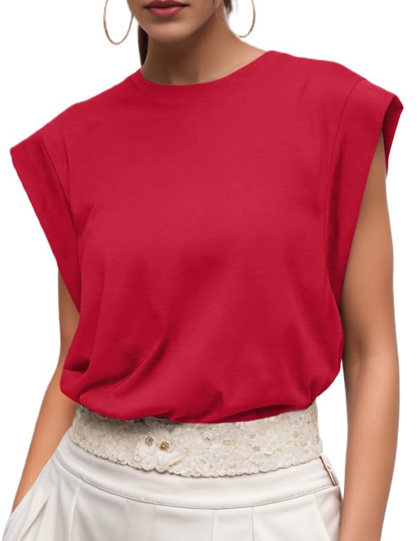 GRECERELLE Cap Sleeve Tops for Women Summer Tank Top Casual Loose Crew Neck Basic Tee Shirts