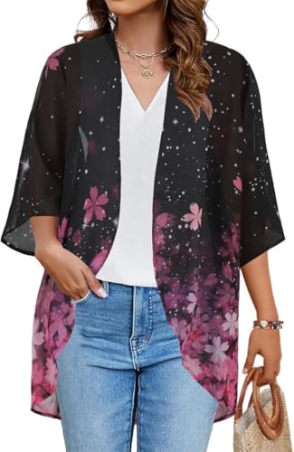 CHICALLURE Womens Summer Tops Kimono Cardigan Floral Beach Cover up Casual Jackets Shirts