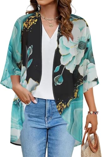 CHICALLURE Womens Summer Tops Kimono Cardigan Floral Beach Cover up Casual Jackets Shirts