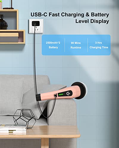 Leebein Electric Spin Scrubber, Cordless Cleaning Brush with 8 Replaceable Brush Heads, Tub and Floor Tile Power Scrubber Dual Speed with Adjustable & Detachable Handle for Bathroom Cleaning