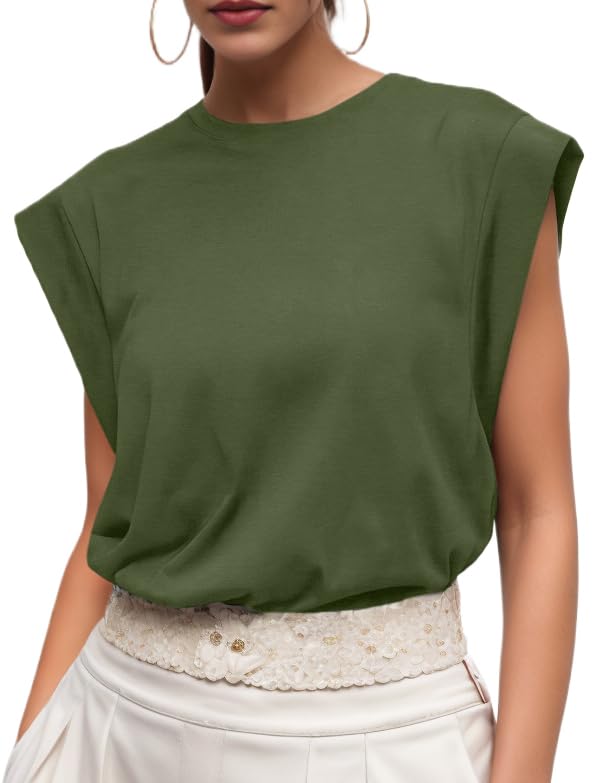 GRECERELLE Cap Sleeve Tops for Women Summer Tank Top Casual Loose Crew Neck Basic Tee Shirts