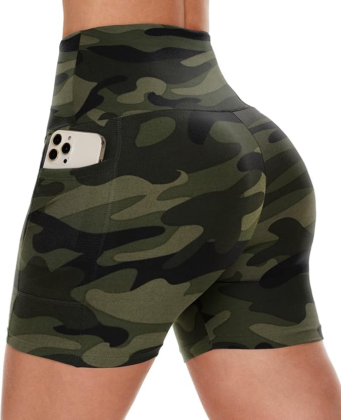 Workout Biker Shorts Women with Pockets - 3"/5" High Waisted Spandex Booty Tummy Control Gym Yoga Shorts