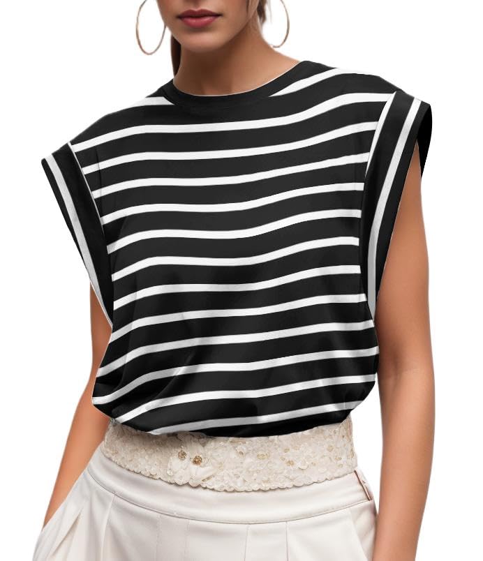 GRECERELLE Cap Sleeve Tops for Women Summer Tank Top Casual Loose Crew Neck Basic Tee Shirts