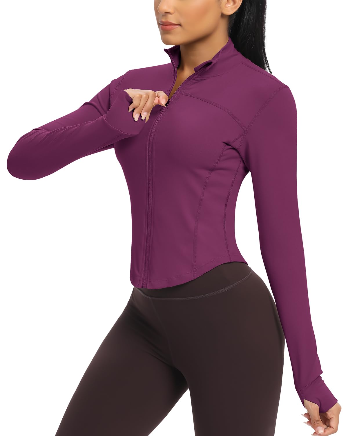 Workout Running Jackets for Women Zip Up Athletic Yoga Cropped Tops with Thumb Holes