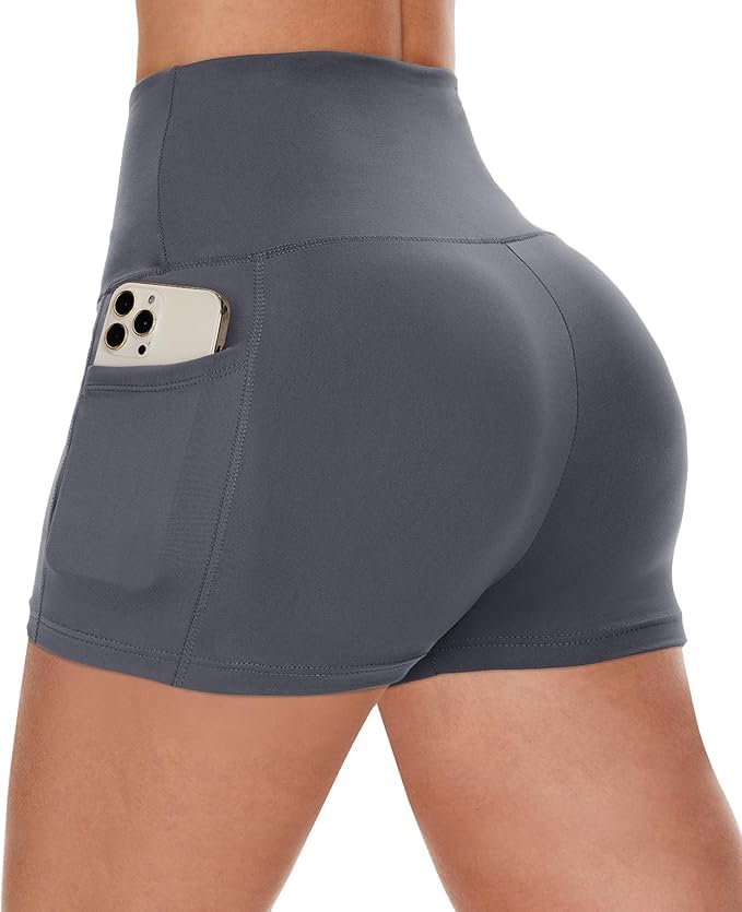 Workout Biker Shorts Women with Pockets - 3"/5" High Waisted Spandex Booty Tummy Control Gym Yoga Shorts