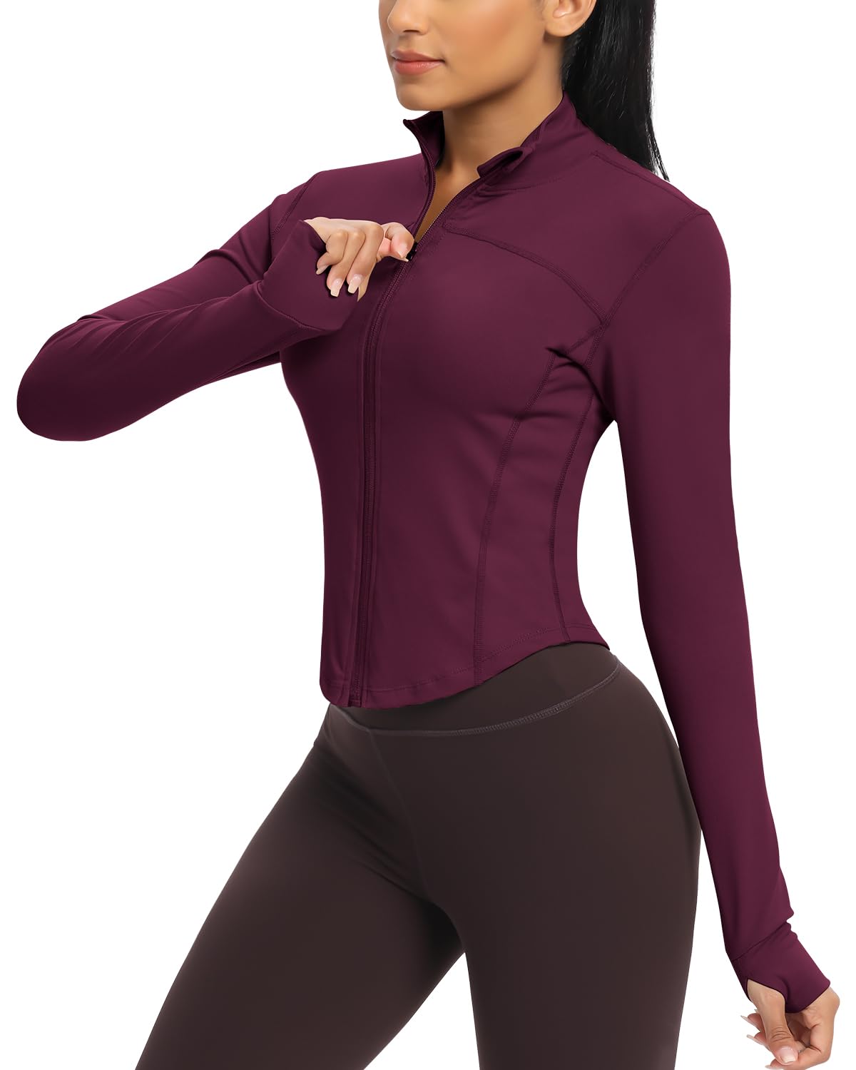 Workout Running Jackets for Women Zip Up Athletic Yoga Cropped Tops with Thumb Holes