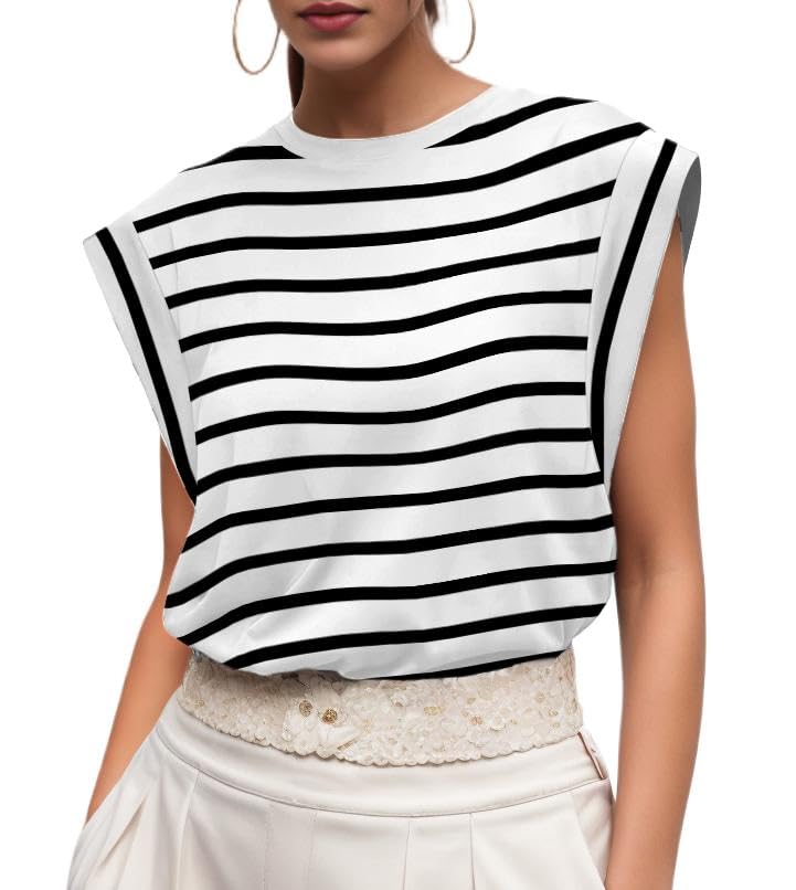 GRECERELLE Cap Sleeve Tops for Women Summer Tank Top Casual Loose Crew Neck Basic Tee Shirts