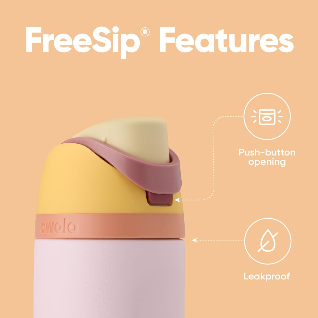 FreeSip Insulated Stainless Steel Water Bottle with Straw for Sports and Travel, BPA-Free, 24-oz, Shy Marshmallow