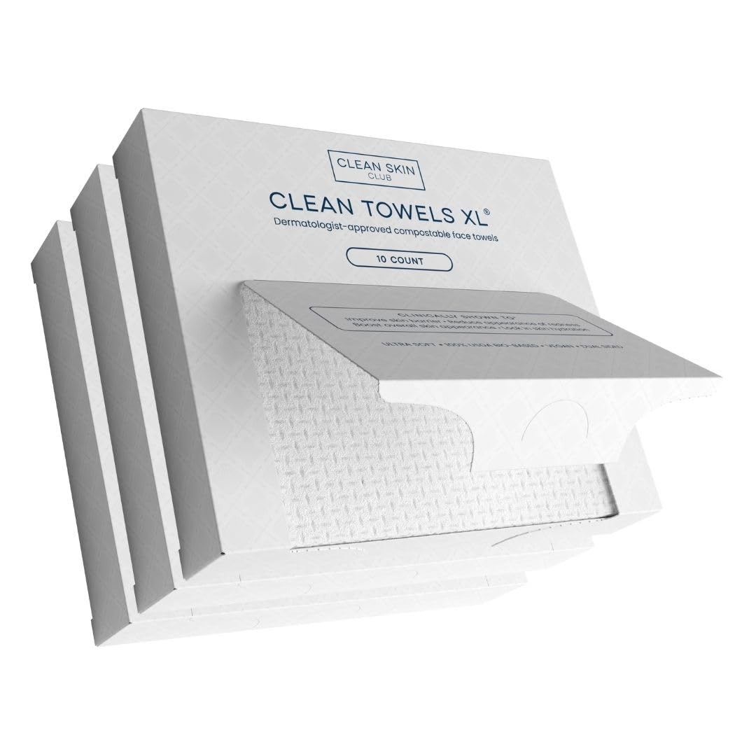 Clean Skin Club Clean Towels XL, 100% USDA Biobased Face Towel, Disposable Face Towelette, Makeup Remover Dry Wipes, Ultra Soft, 50 Ct, 1 Pack