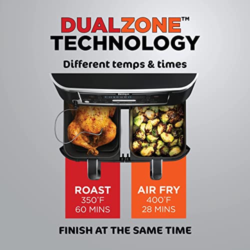 Ninja Foodi 6-in-1 8-qt. (7.6L) 2-Basket Air Fryer DualZone Technology, Match Cook & Smart Finish to Roast, Broil, Dehydrate & More for Quick, Easy Meals, Slate Grey (DZ201C) Canadian Version