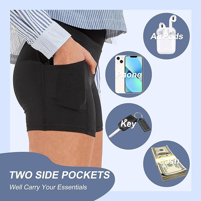Workout Biker Shorts Women with Pockets - 3"/5" High Waisted Spandex Booty Tummy Control Gym Yoga Shorts