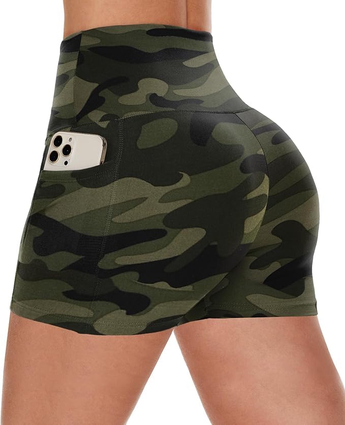 Workout Biker Shorts Women with Pockets - 3"/5" High Waisted Spandex Booty Tummy Control Gym Yoga Shorts