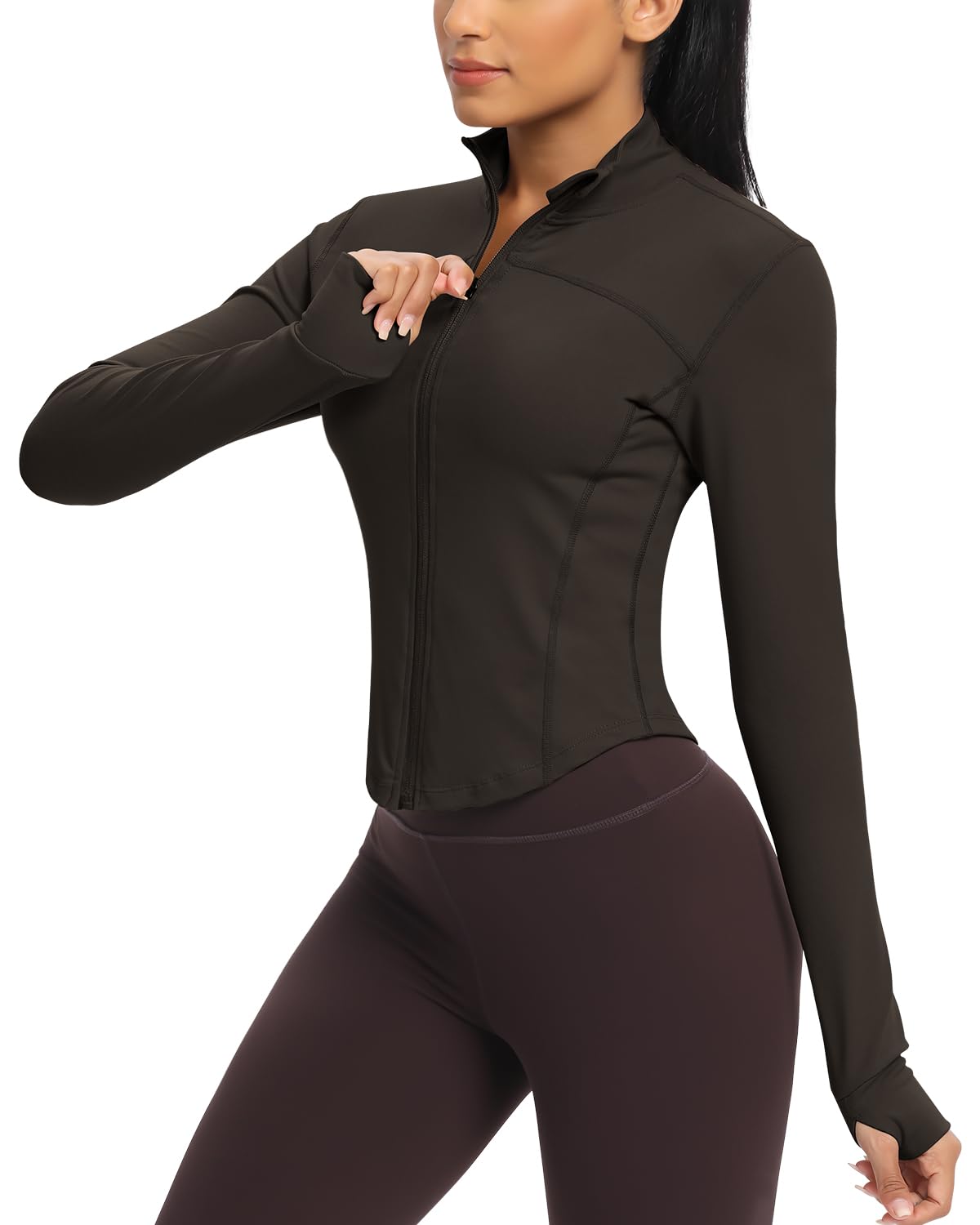 Workout Running Jackets for Women Zip Up Athletic Yoga Cropped Tops with Thumb Holes