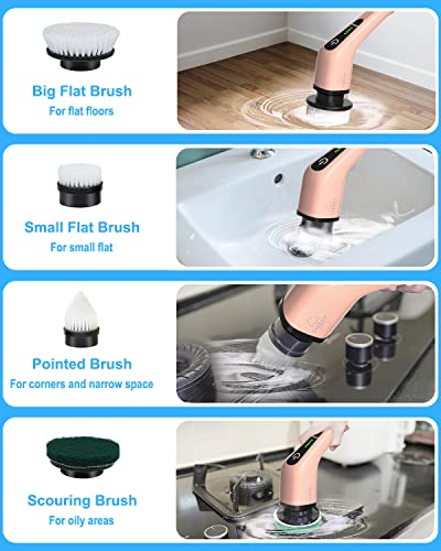 Leebein Electric Spin Scrubber, Cordless Cleaning Brush with 8 Replaceable Brush Heads, Tub and Floor Tile Power Scrubber Dual Speed with Adjustable & Detachable Handle for Bathroom Cleaning