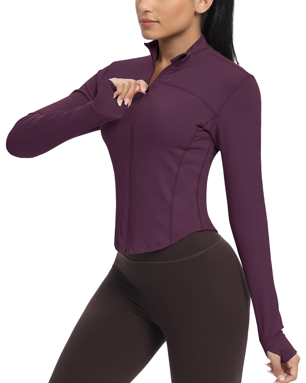 Workout Running Jackets for Women Zip Up Athletic Yoga Cropped Tops with Thumb Holes