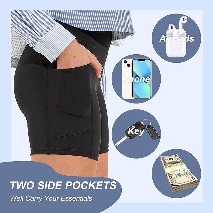 Workout Biker Shorts Women with Pockets - 3"/5" High Waisted Spandex Booty Tummy Control Gym Yoga Shorts