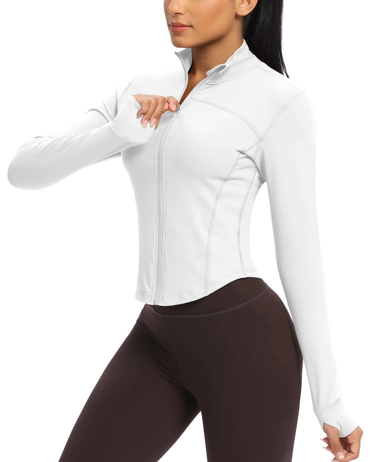 Workout Running Jackets for Women Zip Up Athletic Yoga Cropped Tops with Thumb Holes
