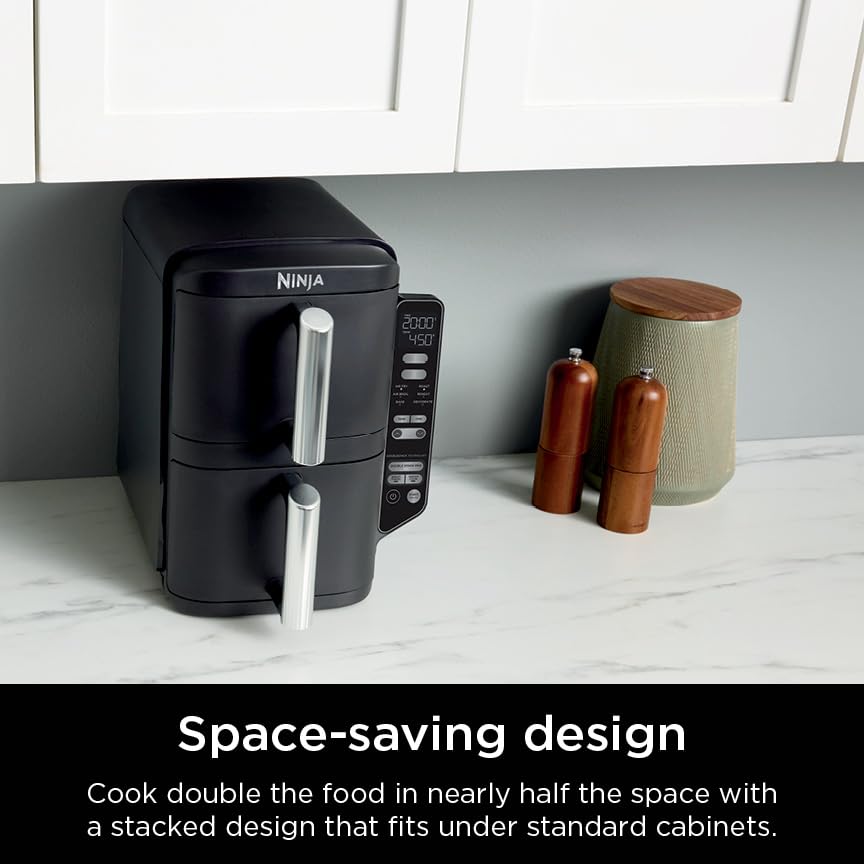 Ninja Foodi 6-in-1 8-qt. (7.6L) 2-Basket Air Fryer DualZone Technology, Match Cook & Smart Finish to Roast, Broil, Dehydrate & More for Quick, Easy Meals, Slate Grey (DZ201C) Canadian Version