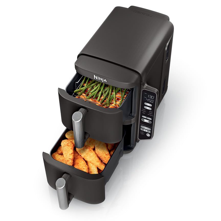 Ninja Foodi 6-in-1 8-qt. (7.6L) 2-Basket Air Fryer DualZone Technology, Match Cook & Smart Finish to Roast, Broil, Dehydrate & More for Quick, Easy Meals, Slate Grey (DZ201C) Canadian Version