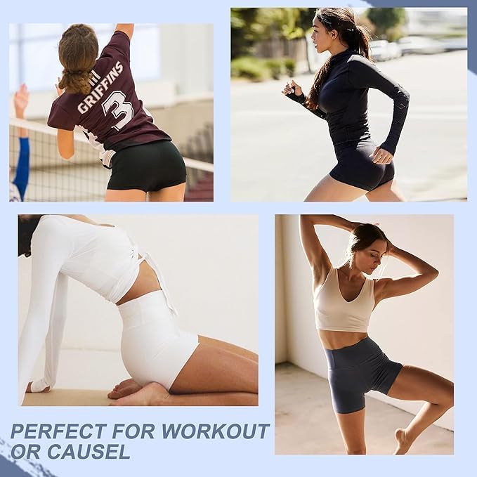 Workout Biker Shorts Women with Pockets - 3"/5" High Waisted Spandex Booty Tummy Control Gym Yoga Shorts