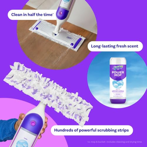 Swiffer PowerMop Multi-Surface Mop Kit for Floor Cleaning, Fresh Scent, Mopping Kit Includes PowerMop, 2 Mopping Pad Refills, 1 Floor Cleaning Solution with Fresh Scent and 2 Batteries