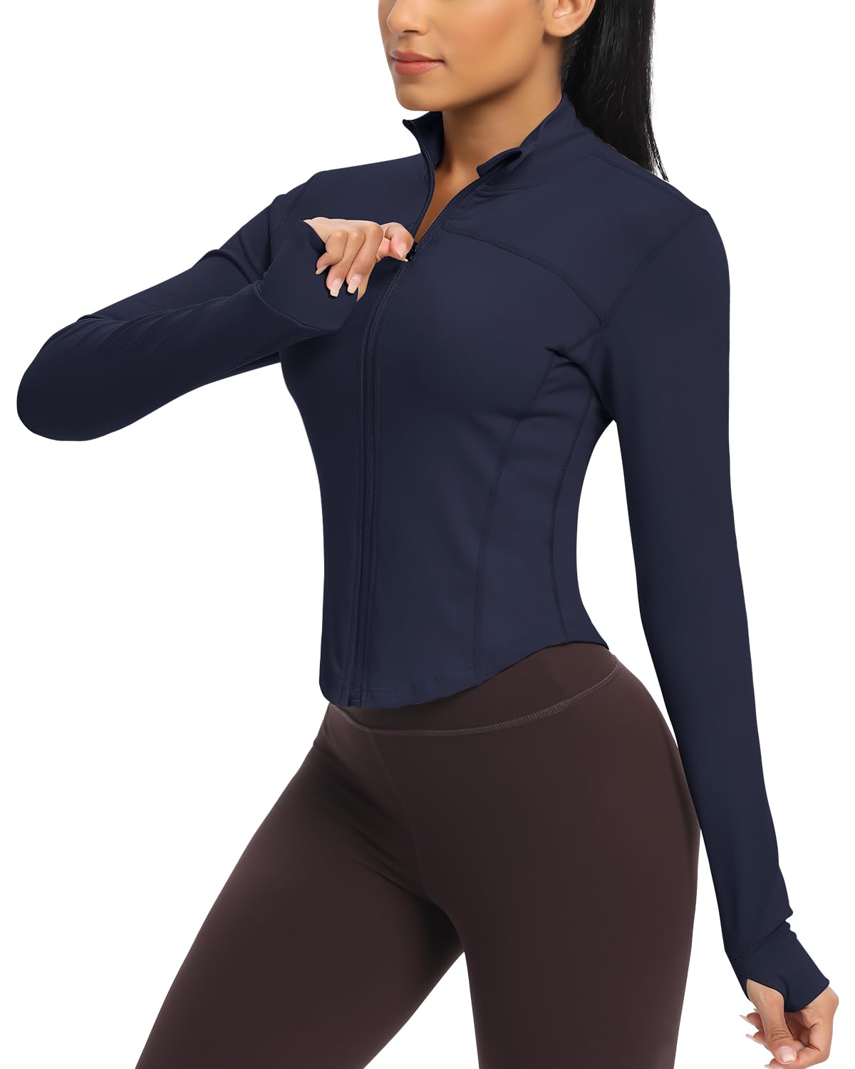 Workout Running Jackets for Women Zip Up Athletic Yoga Cropped Tops with Thumb Holes