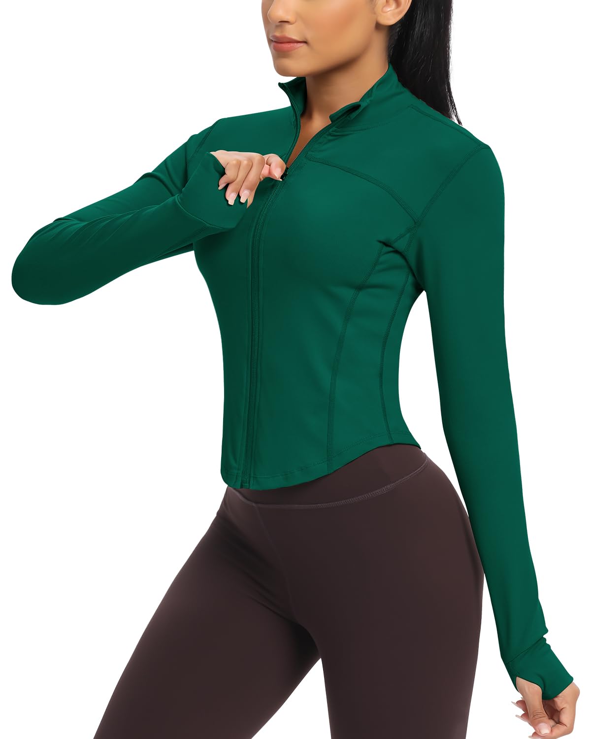 Workout Running Jackets for Women Zip Up Athletic Yoga Cropped Tops with Thumb Holes
