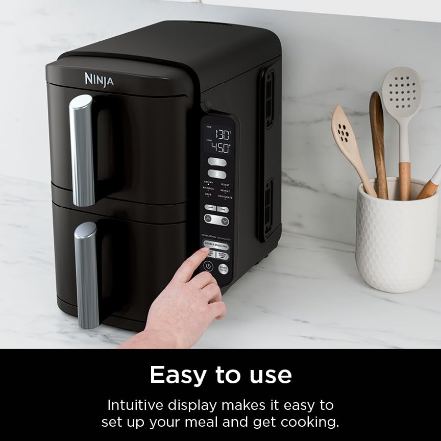 Ninja Foodi 6-in-1 8-qt. (7.6L) 2-Basket Air Fryer DualZone Technology, Match Cook & Smart Finish to Roast, Broil, Dehydrate & More for Quick, Easy Meals, Slate Grey (DZ201C) Canadian Version