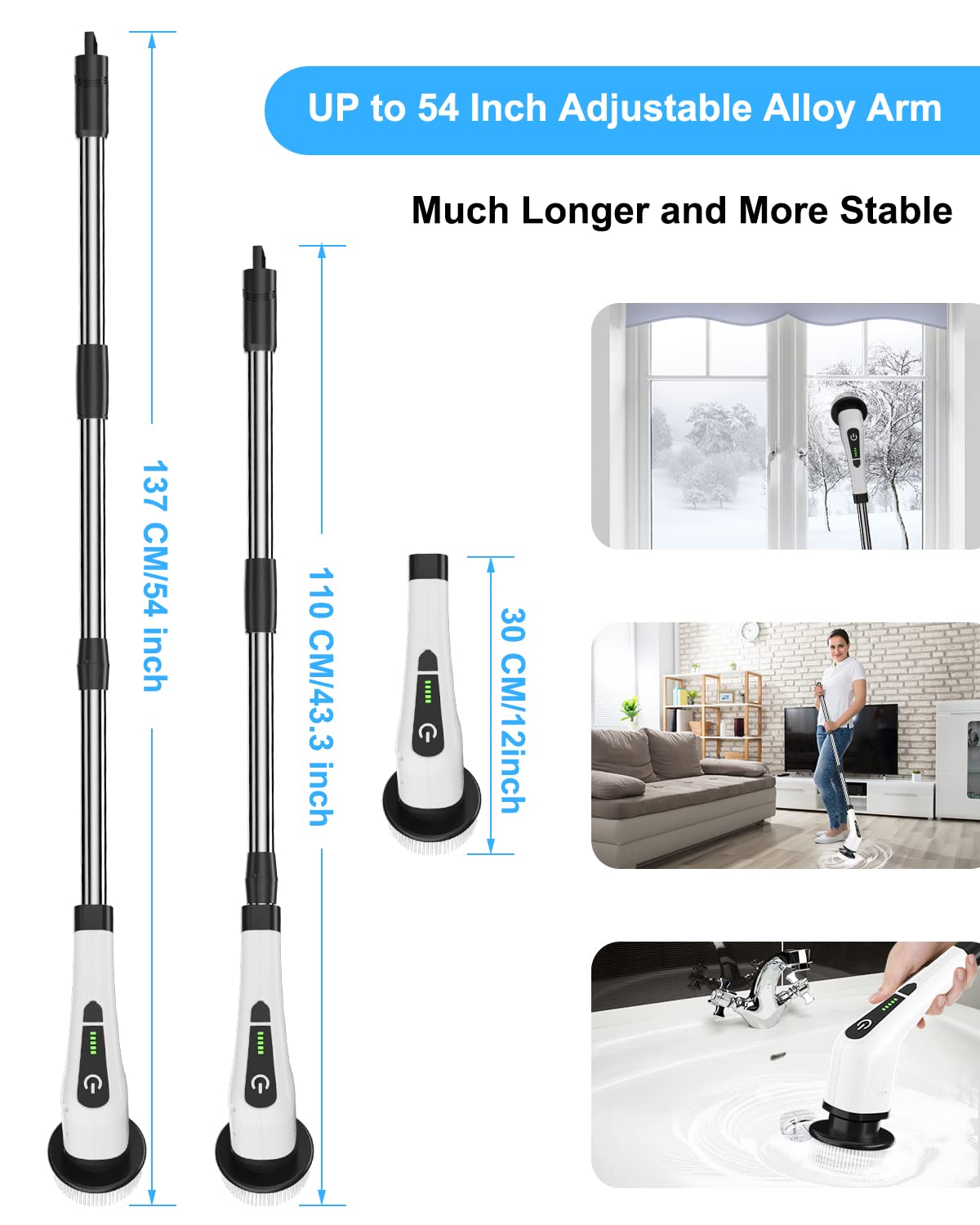 Leebein Electric Spin Scrubber, Cordless Cleaning Brush with 8 Replaceable Brush Heads, Tub and Floor Tile Power Scrubber Dual Speed with Adjustable & Detachable Handle for Bathroom Cleaning