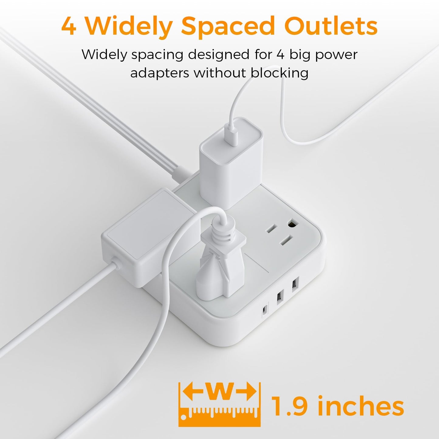 Flat Plug Extension Cord Indoor 5 Feet, Power Bars with Surge Protector, TESSAN Power Strip with 4 Multiple Outlets 3 USB Ports (1 USB C), Surge Protection for Dorm Room Home Office, Gray