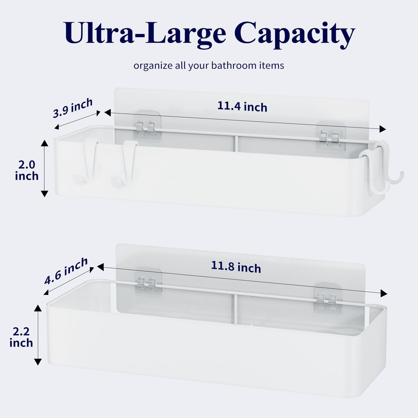 Kitsure Large Shower Caddy - 2 Pack Adhesive Shower Organizer, Drill-Free Shower Shelves for Inside Shower, Rustproof Bathroom Shelf Shower Shelf for Bathroom, Black