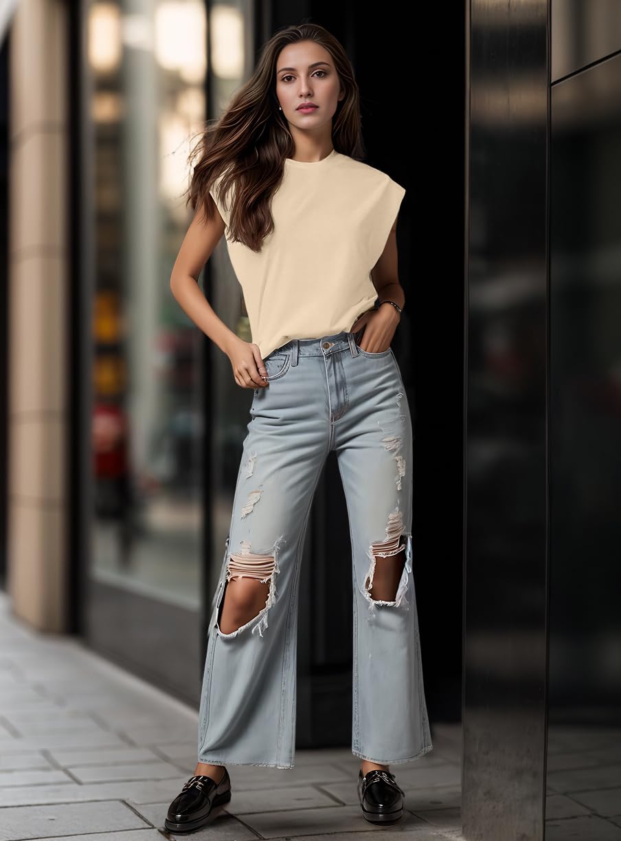 GRECERELLE Cap Sleeve Tops for Women Summer Tank Top Casual Loose Crew Neck Basic Tee Shirts