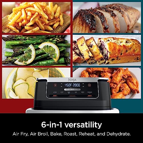 Ninja Foodi 6-in-1 8-qt. (7.6L) 2-Basket Air Fryer DualZone Technology, Match Cook & Smart Finish to Roast, Broil, Dehydrate & More for Quick, Easy Meals, Slate Grey (DZ201C) Canadian Version