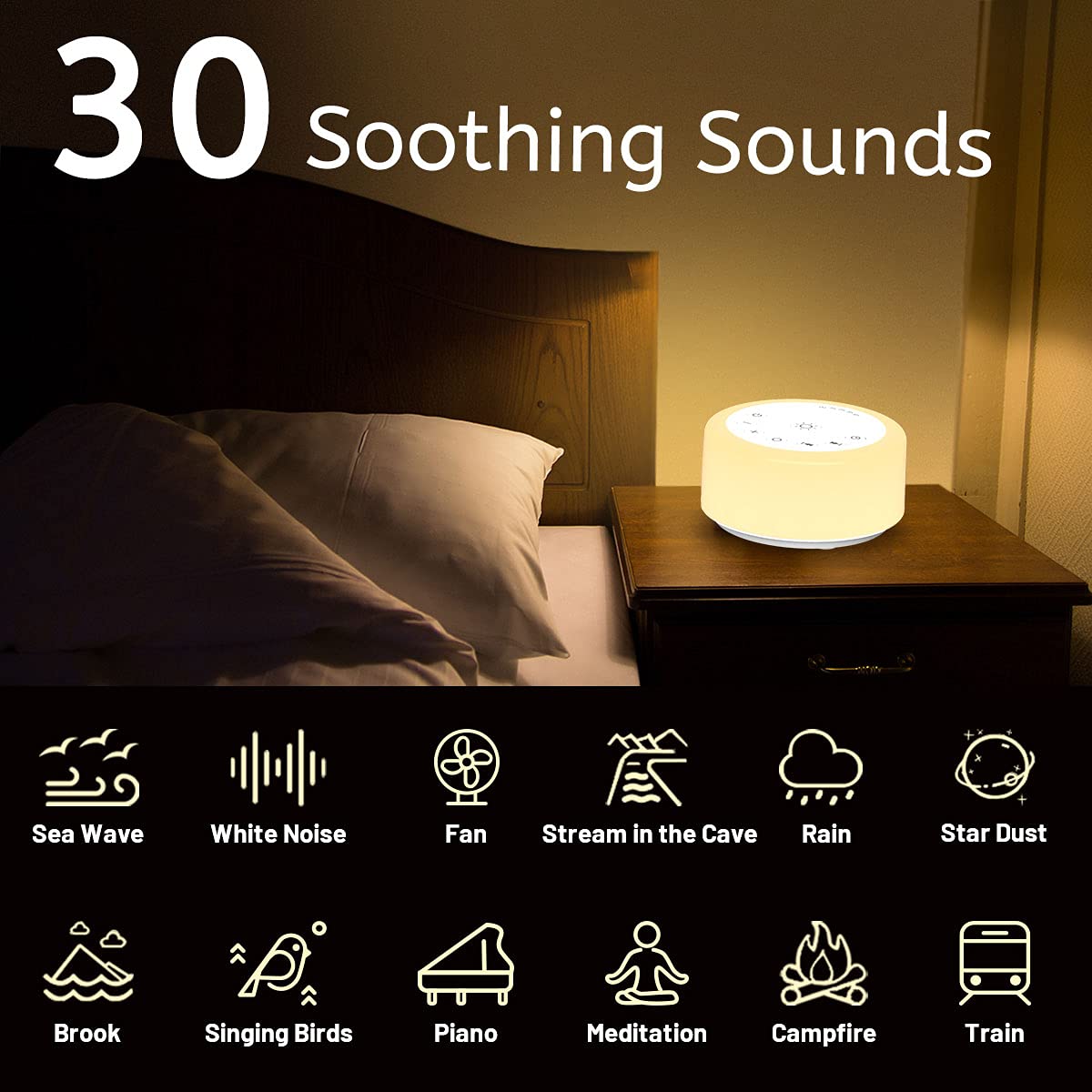 Sound Machines White Noise Machine 12 Colors Night Lights with 30 Soothing Sounds Sleep Machine with 5 Timers Portable for Home Travel and Office-Black