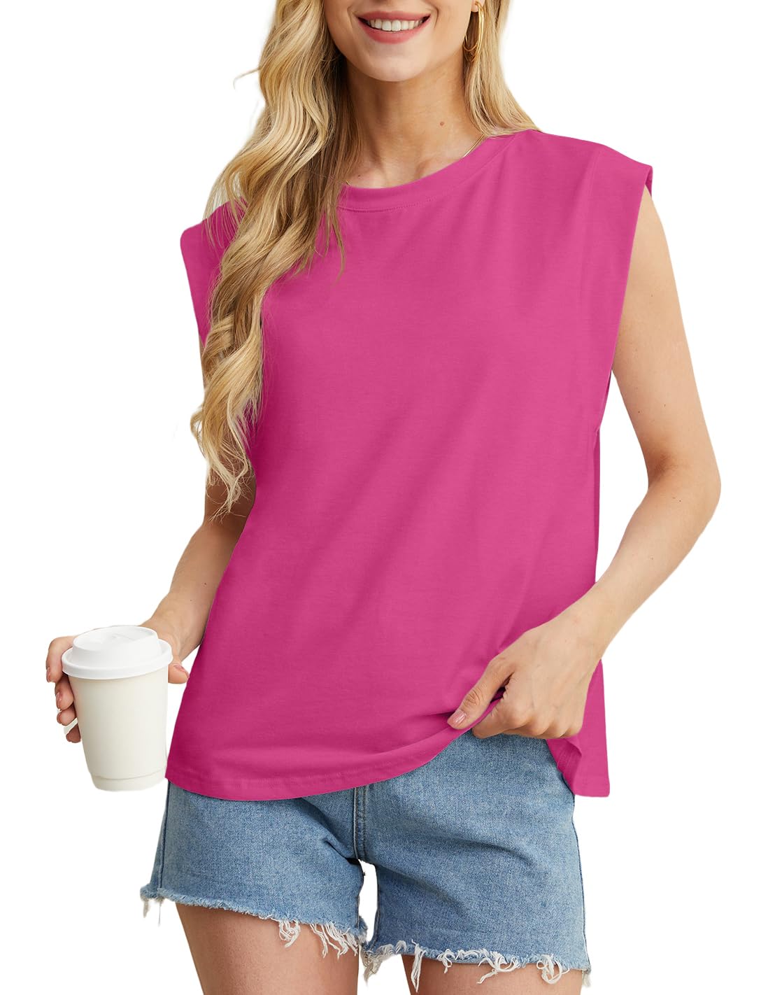 GRECERELLE Cap Sleeve Tops for Women Summer Tank Top Casual Loose Crew Neck Basic Tee Shirts