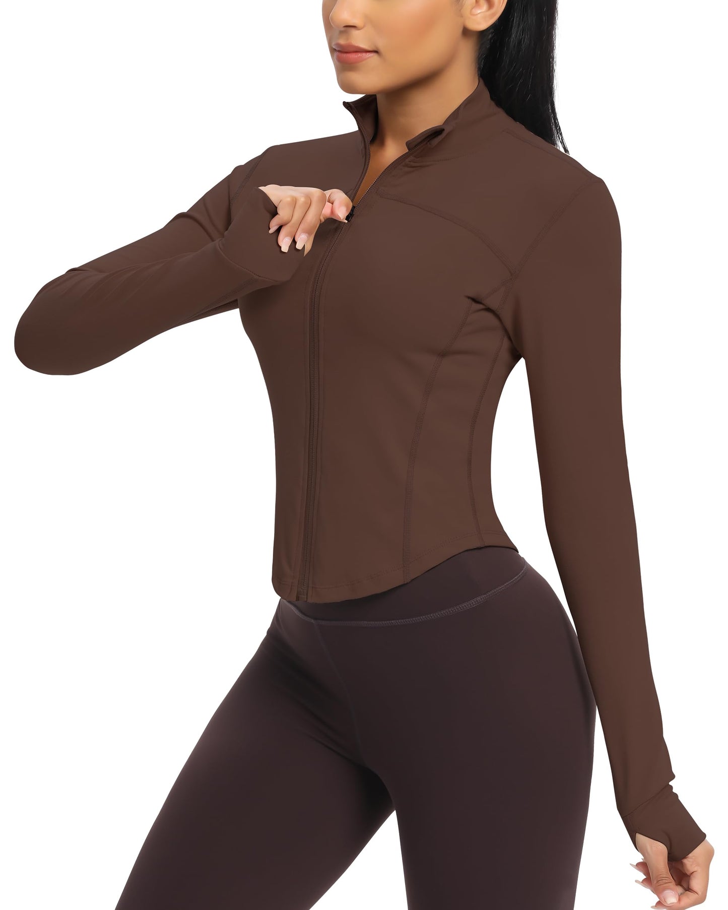 Workout Running Jackets for Women Zip Up Athletic Yoga Cropped Tops with Thumb Holes
