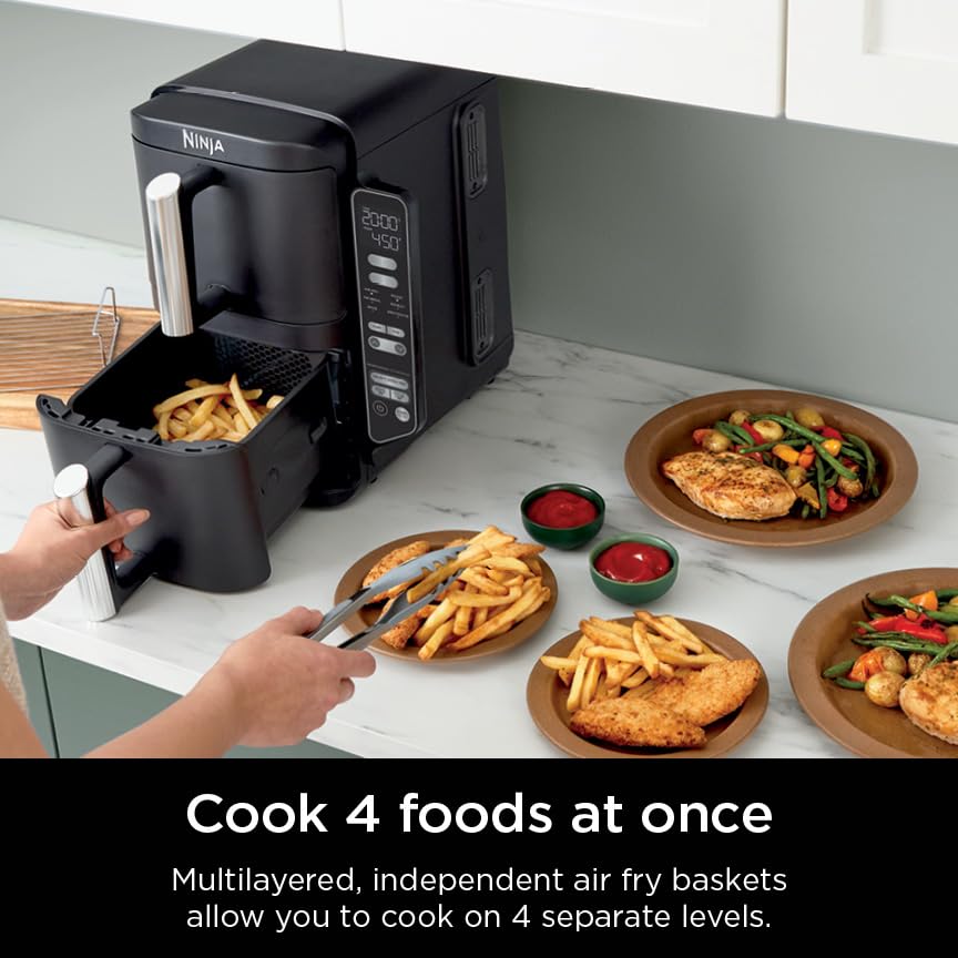 Ninja Foodi 6-in-1 8-qt. (7.6L) 2-Basket Air Fryer DualZone Technology, Match Cook & Smart Finish to Roast, Broil, Dehydrate & More for Quick, Easy Meals, Slate Grey (DZ201C) Canadian Version