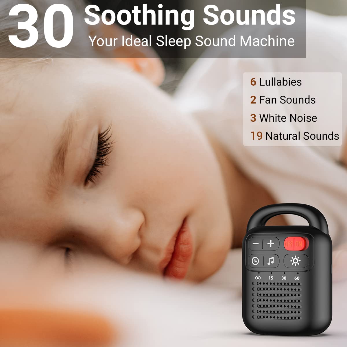 Sound Machines White Noise Machine 12 Colors Night Lights with 30 Soothing Sounds Sleep Machine with 5 Timers Portable for Home Travel and Office-Black