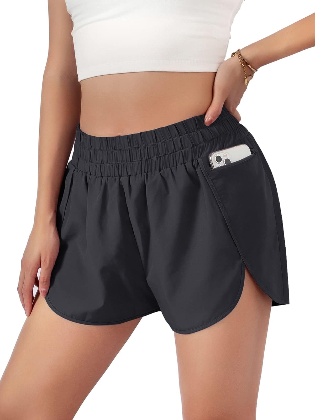 Women's Quick-Dry Running Shorts Workout Sport Layer Active Shorts with Pockets 1.75