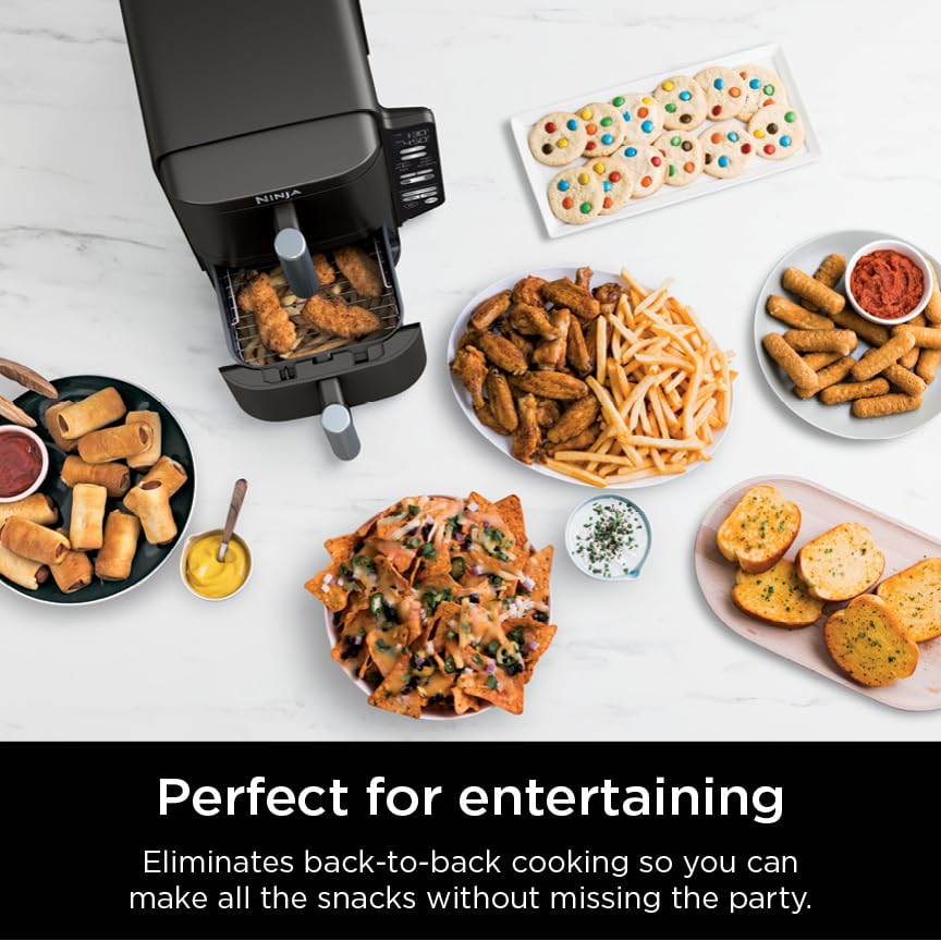 Ninja Foodi 6-in-1 8-qt. (7.6L) 2-Basket Air Fryer DualZone Technology, Match Cook & Smart Finish to Roast, Broil, Dehydrate & More for Quick, Easy Meals, Slate Grey (DZ201C) Canadian Version