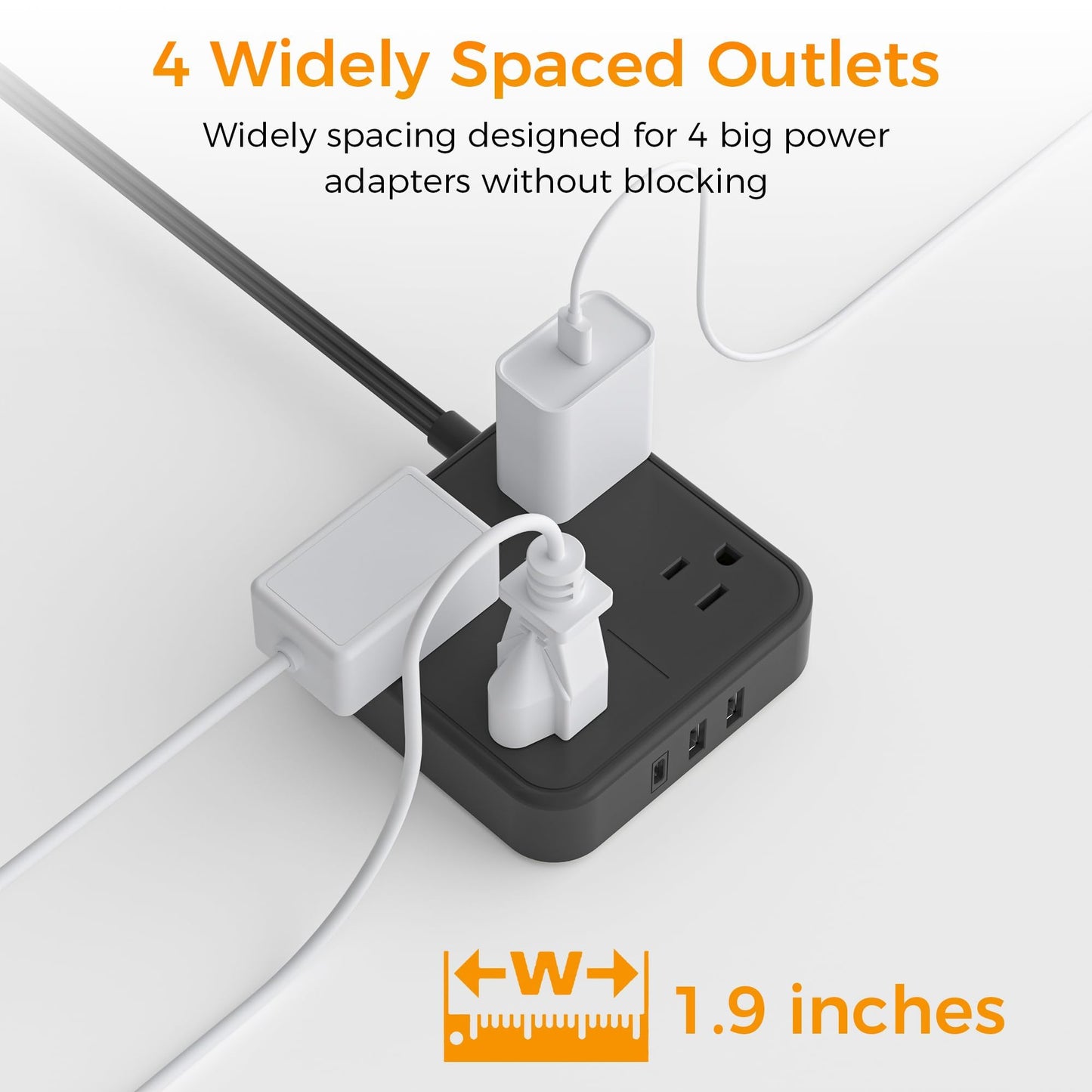 Flat Plug Extension Cord Indoor 5 Feet, Power Bars with Surge Protector, TESSAN Power Strip with 4 Multiple Outlets 3 USB Ports (1 USB C), Surge Protection for Dorm Room Home Office, Gray