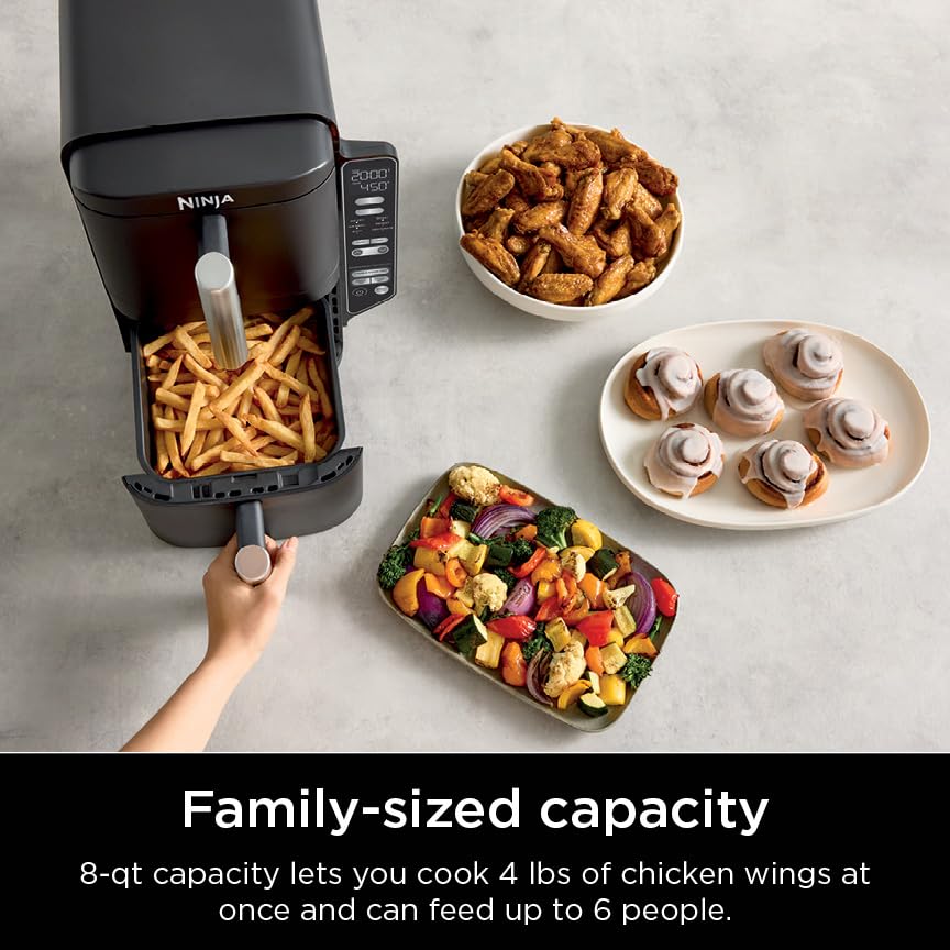 Ninja Foodi 6-in-1 8-qt. (7.6L) 2-Basket Air Fryer DualZone Technology, Match Cook & Smart Finish to Roast, Broil, Dehydrate & More for Quick, Easy Meals, Slate Grey (DZ201C) Canadian Version